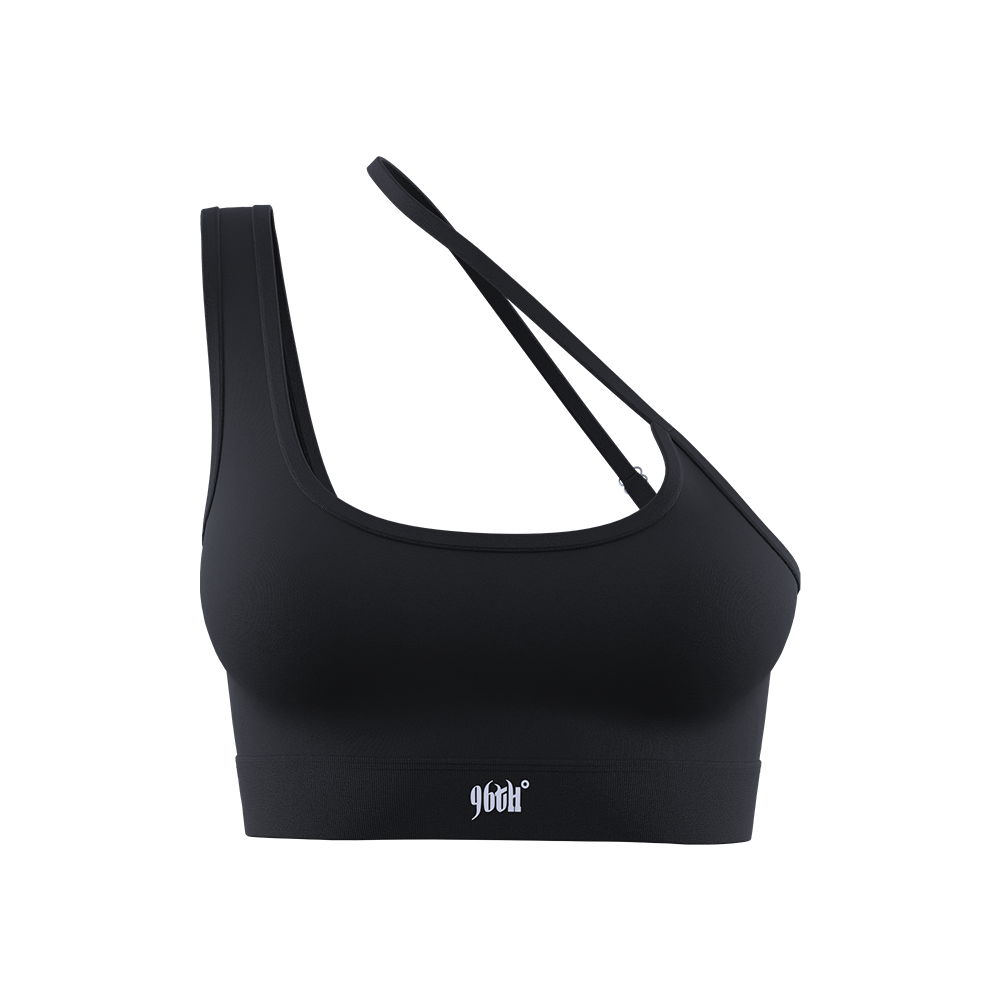 Black One Shoulder Adjustable Sports Bra