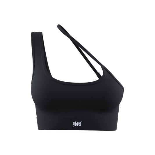 Black One Shoulder Adjustable Sports Bra